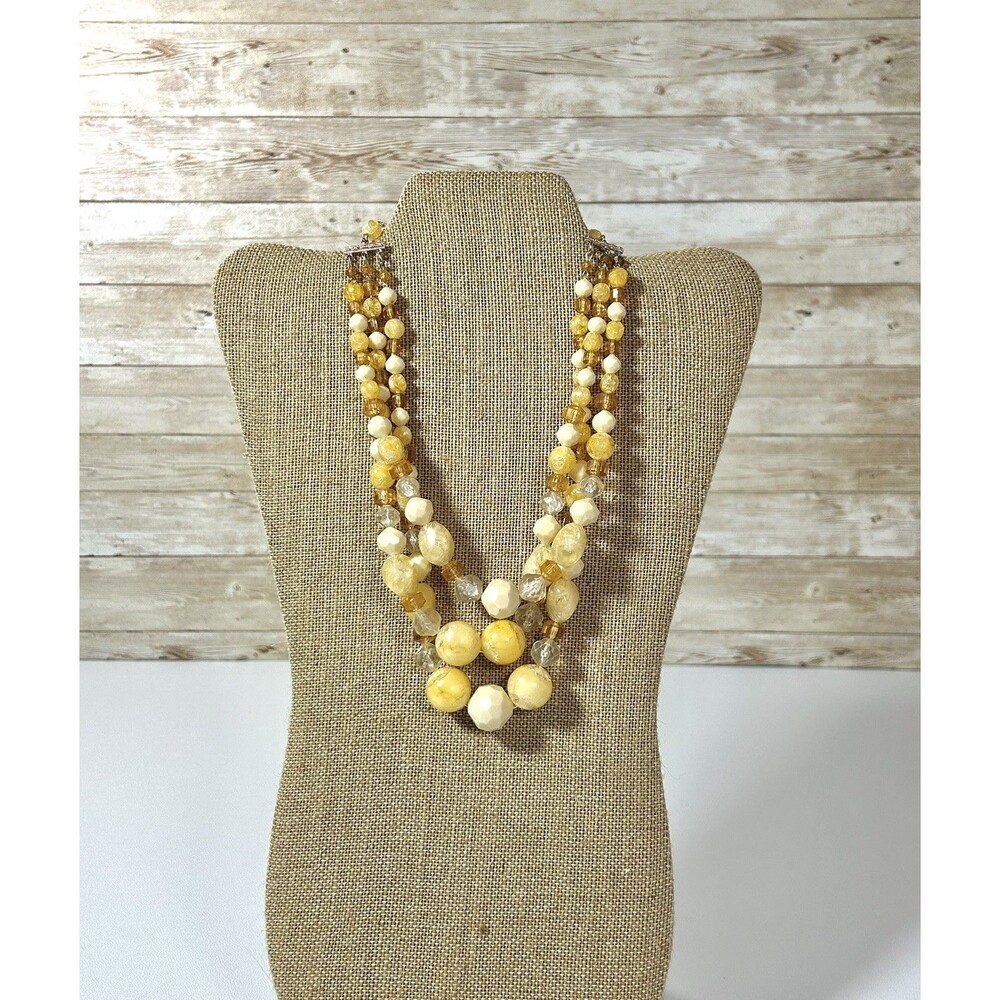 Vintage 3 Strand 18" Fall Color Yellow Lucite Beads West Germany Necklace
